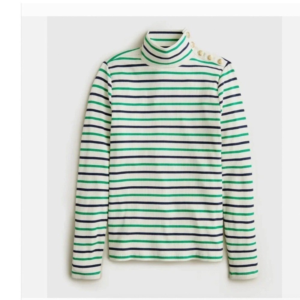 J.Crew Vintage Rib Turtleneck Gold Button Shoulder Striped Top XXS BT676 FA23